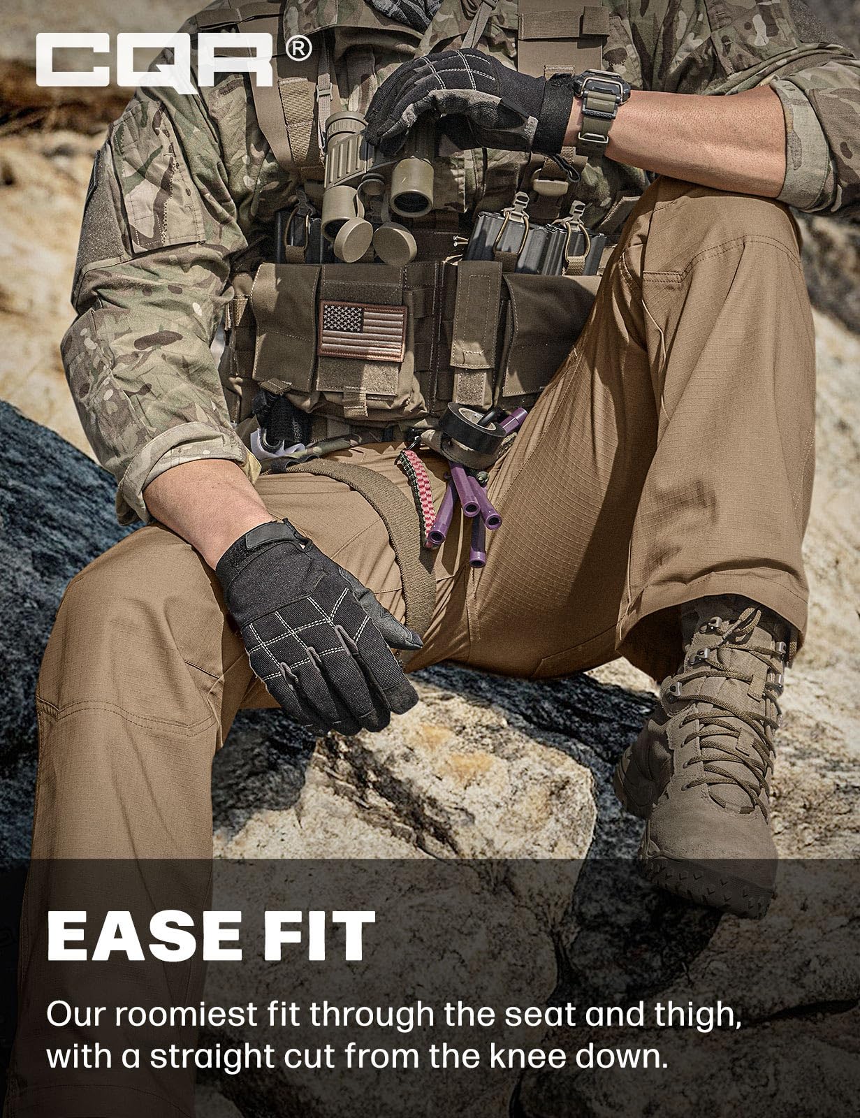 CQR Men's Tactical Pants, Water Resistant Ripstop Cargo Pants, Lightweight EDC Work Hiking Pants, Outdoor Apparel, Raider Cougar, 30W x 30L