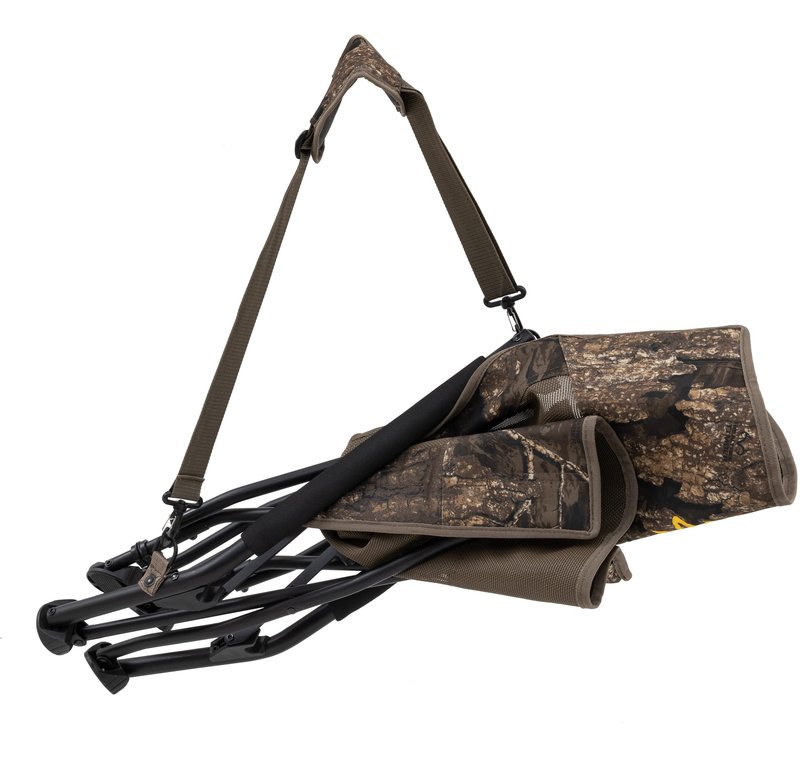 Browning Strutter Camo Turkey Hunting Chair with Foldable Low Profile Compact Design, Durable Steel Frame, and Padded Shoulder Carry Strap and Carry Bag