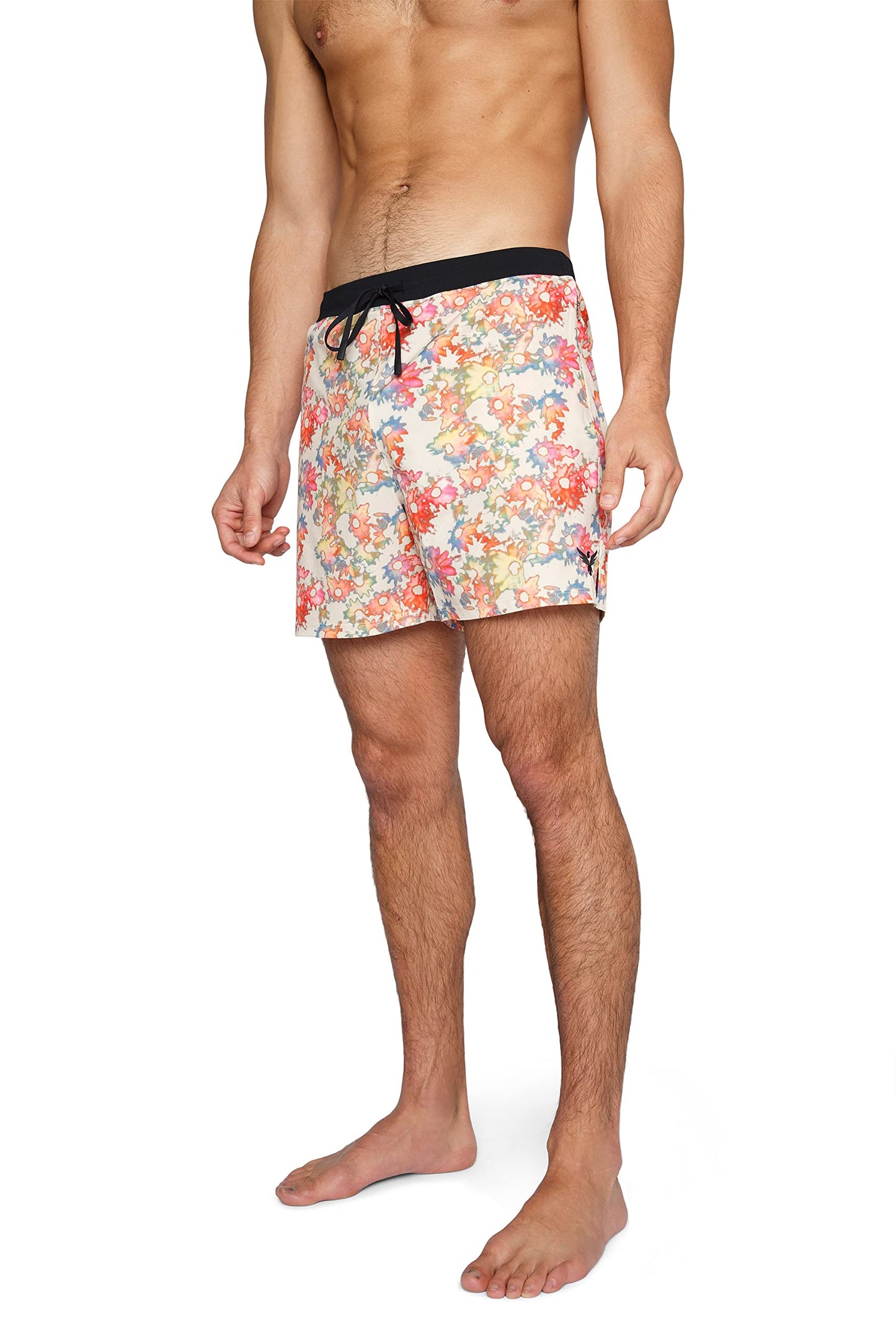 YOGA CROW Men's Flow Hot Yoga Workout Shorts - 5" Inseam - Quick Dry - Inner Liner - Zipper Pockets, Gym, Running, Hiking - Sand Floral/LG