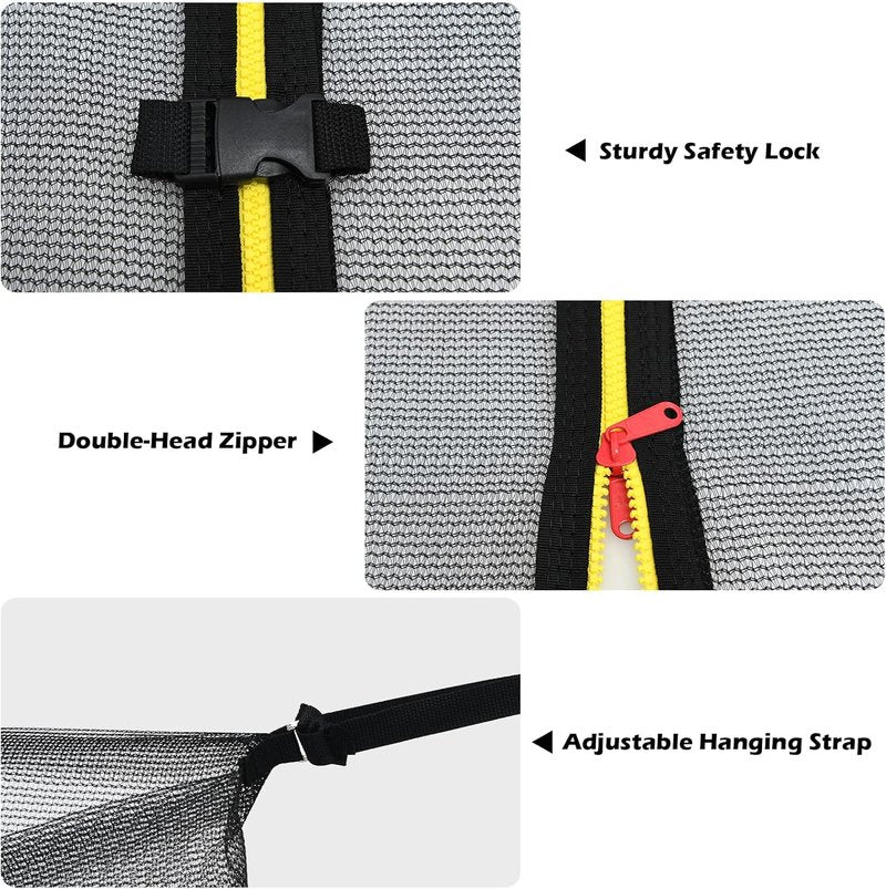 Trampoline Safety Net - Adjustable Weather-Resistant Replacement Enclosure | Fits 8-16 Ft Models, Double-Headed Zipper