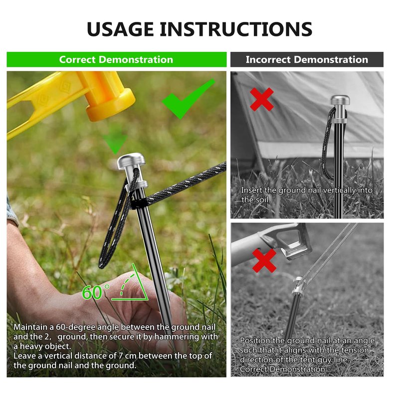 6-Pack 7075 Aircraft Aluminum Hollow Tent Stakes, Durable Lightweight Ground Anchors for Camping & Backpacking, Fits Sand/Grass/Rock/Ice, Heavy Duty Garden Stakes for Tents, Tarps, Canopies