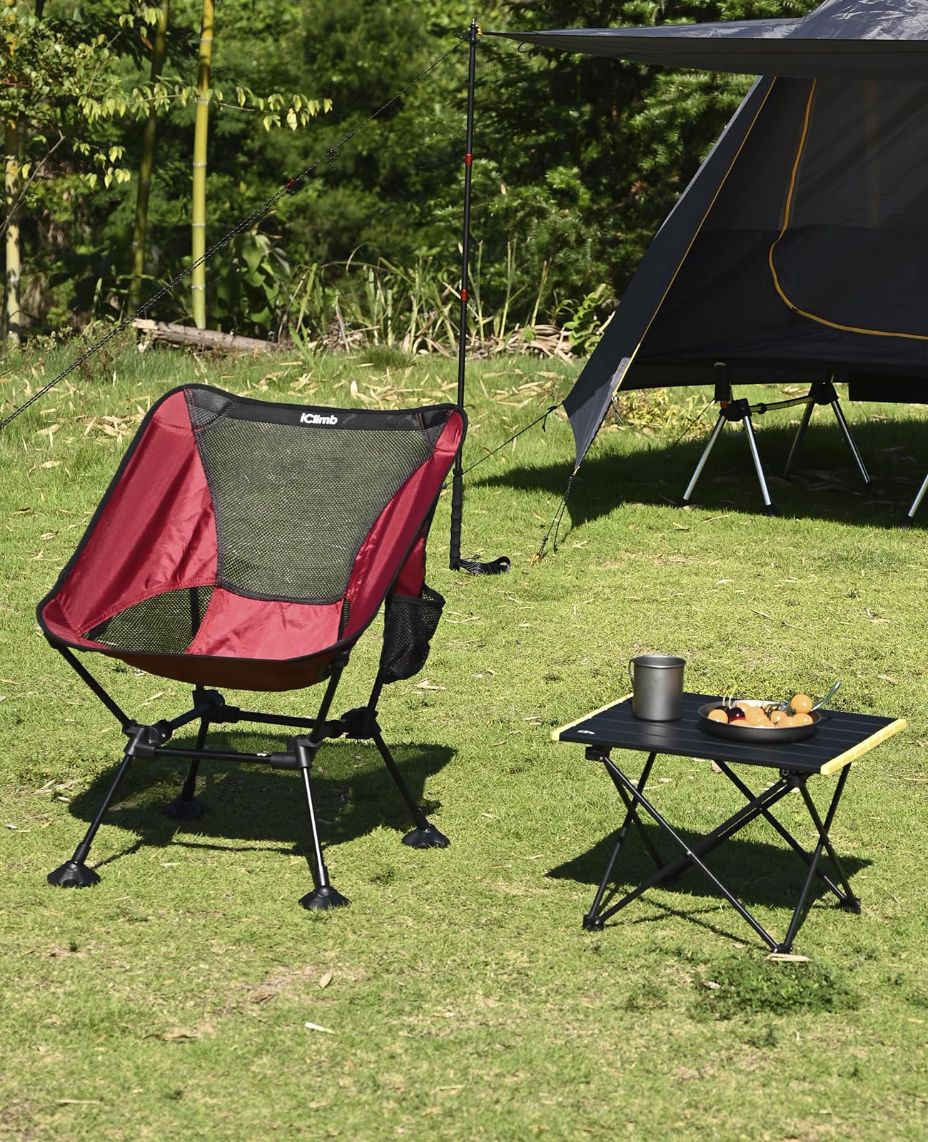 iClimb Ultralight Compact Camping Folding Table with Carry Bag (Black - S)