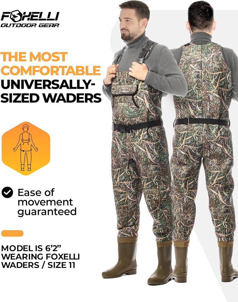 Foxelli Waterproof Chest Waders - 4mm Neoprene Hunting & Fishing Gear for Men & Women | Durable & Comfortable