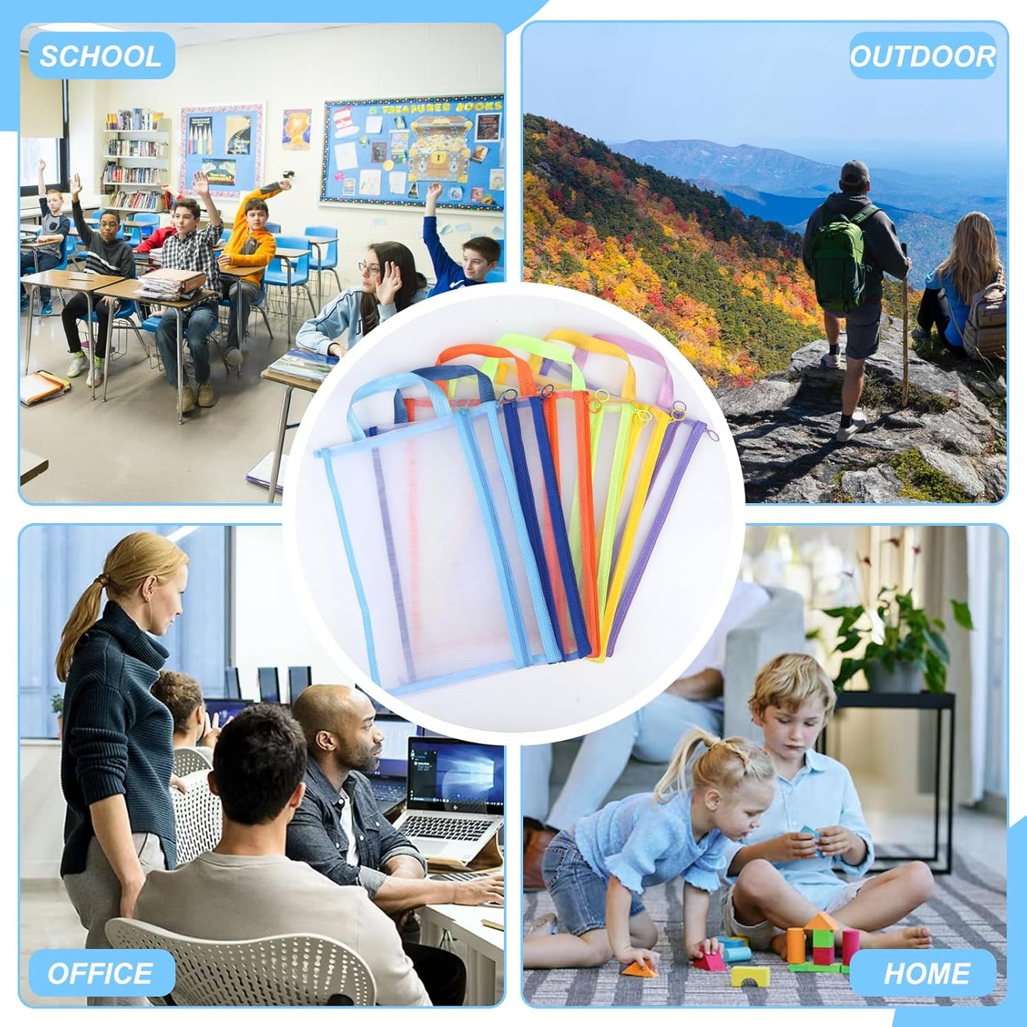 12 Pack Mesh Zipper Pouch Bags - Double-Layer Nylon Storage for Classroom Organization | Breathable See-Through Design
