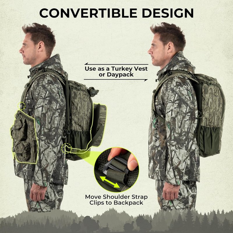 KastKing BearHauler Turkey Hunting Vest - Convertible Daypack, Thick Seat, Hydration Pocket | Quiet Fabric, Multiple Pockets