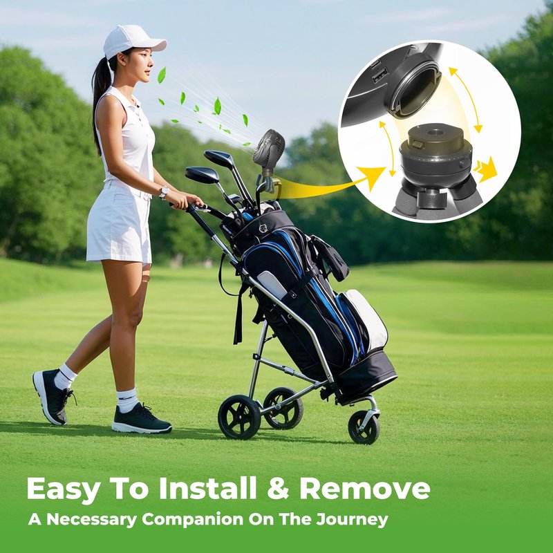 10L0L Universal Golf Cart Fan Fits Yamaha/EZGO/Club Car, Octopus Shape 360°Degree Rotational Fan, 3 Speed Adjustment, Support for Reverse Charging and Emergency Lighting-Black