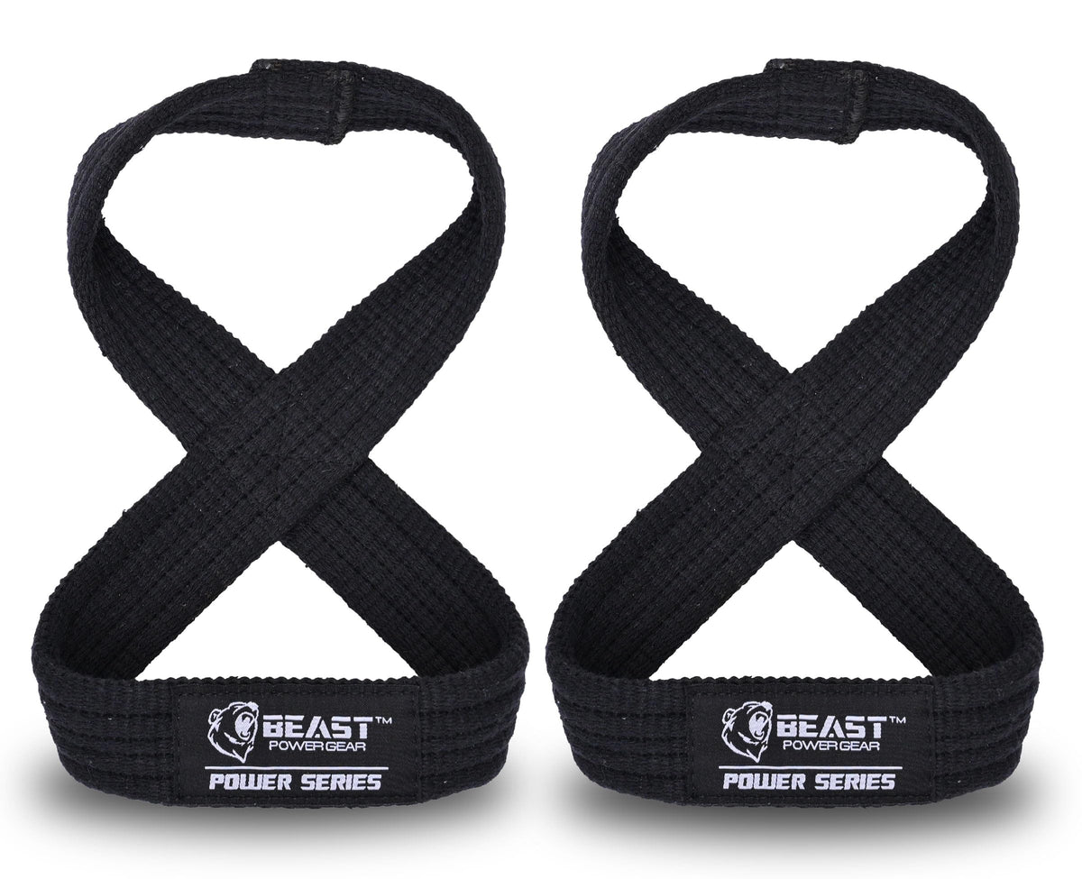 Beastpowergear Figure 8 Strap | Heavy Duty Deadlift Weight Lifting Power Wrist Strap | Weightlifting Powerlifting Shrugs Workout Men Women (Black, Medium 12” (Up to 8.5 Wrist Circumference))