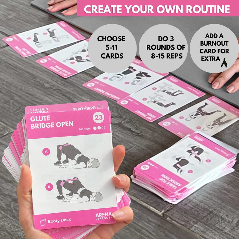 Arena Strength Booty Fitness Workout Cards- Instructional Deck for Band Workouts, Beginner Guide Resistance Training Exercises at Home. Includes Routines.