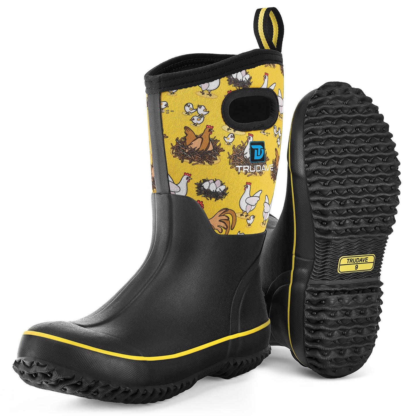 Trudave Rubber Boots for Women, Mid Calf Rain Boots, Womens Waterproof Boots, Neoprene Insulated Outdoor Work Mud Boots for Hunting Farming Gardening Fishing, Chicken, Size 7