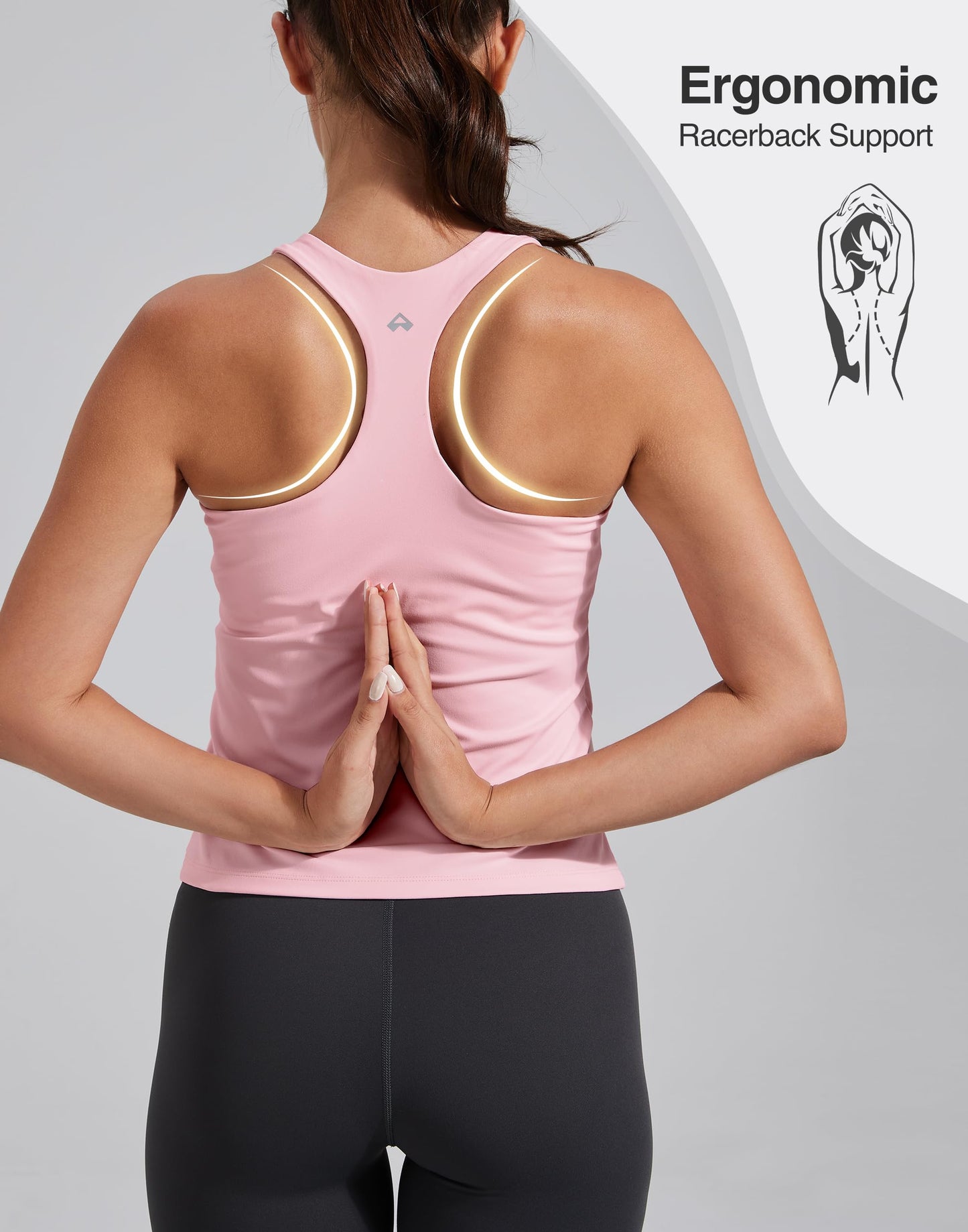 Pioneer Camp Workout Tank Tops for Women with Built in Bra, Sleeveless Gym Tops Seamless Racerback Athletic Yoga Shirts, Pink, S
