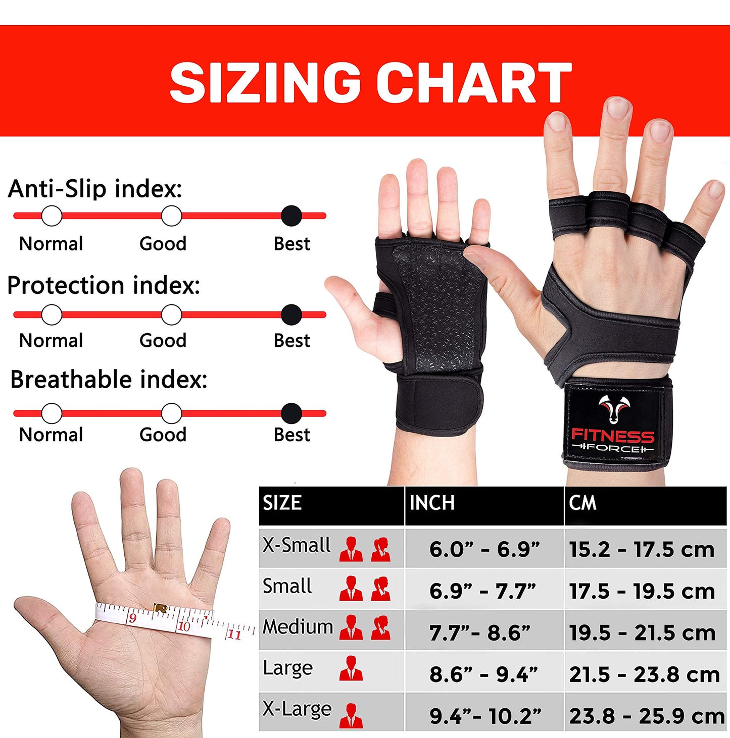 FITNESS FORCE Ventilated Gym Gloves for Men with Built-in Wrist Support for Workouts Weightlifting Gloves Workout Gloves for Women Exercise Fitness Gloves Perfect for Powerlifting, Cross Training