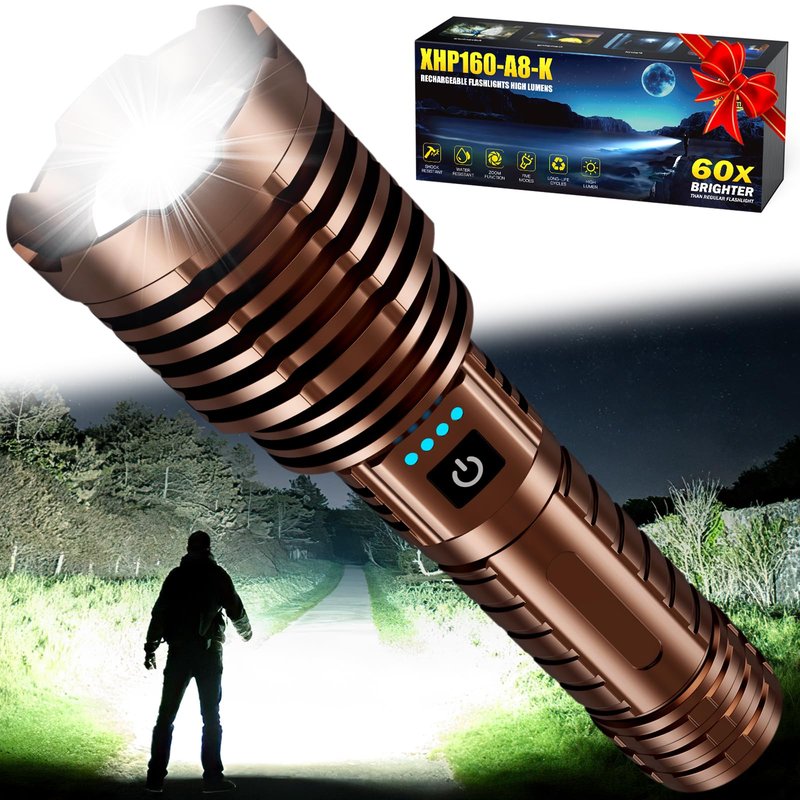 Weoxi Flashlights 5000.000 High Lumens Rechargeable, Super Bright Flash Light, 5 Modes LED Flashlight Adjustable, 31H Long Runtime, Handheld Waterproof Powerful Flashlight for Home Camping Hiking