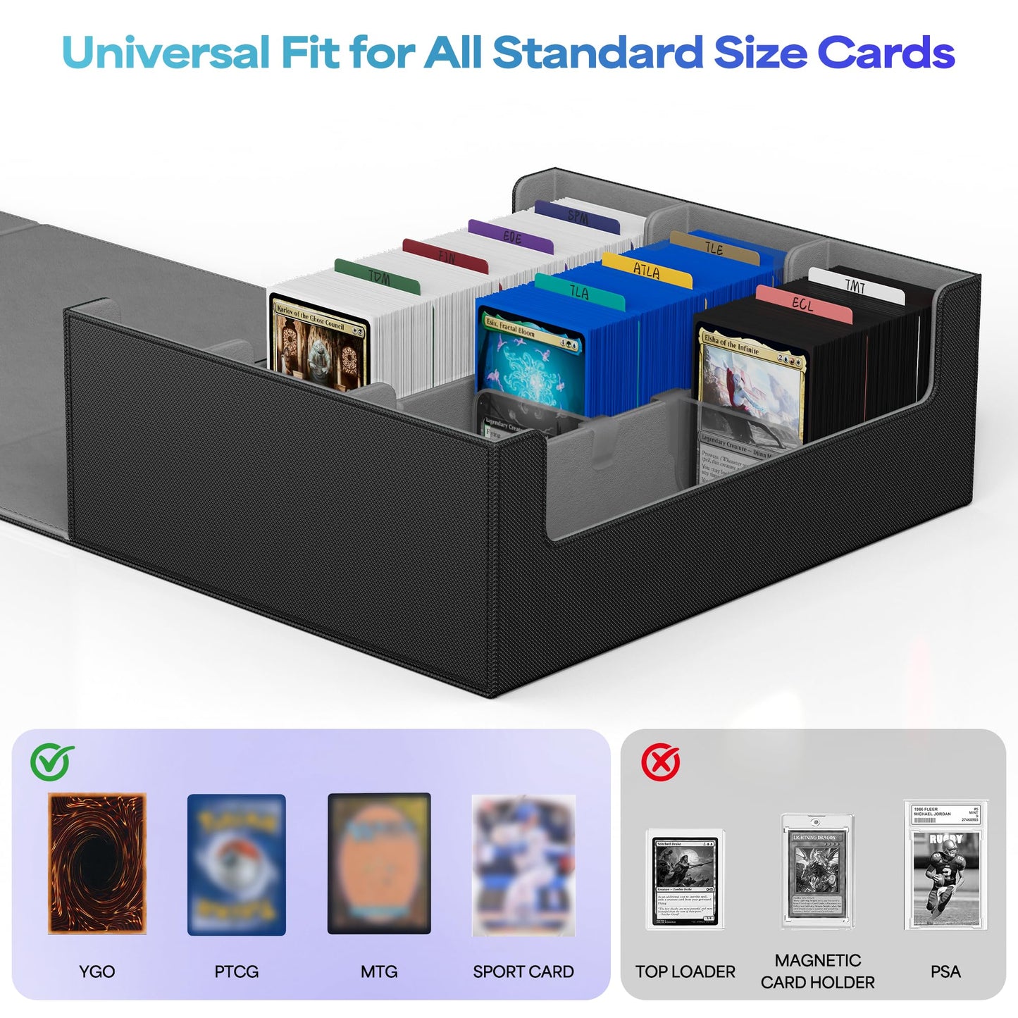 UAONO Card Storage Box for Trading Cards, 2400+ MTG Commander Deck Box With 24pcs Colorful Divider, Card Case Fits for Magic TCG PTCG Game Cards (Blue)