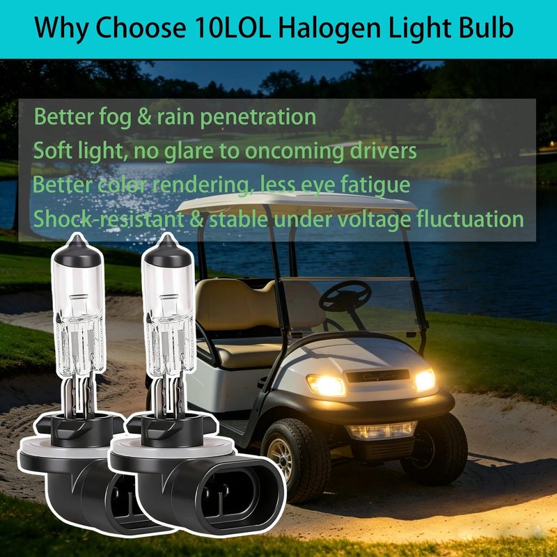 10L0L Halogen Headlight Bulb for EZGO 1994-up and Club Car DS 1999 up & Precedent 2004-up,12V 37W 886 Golf Cart Light Bulbs, OEM# 101988101, 74004G01 (Pack of 2)