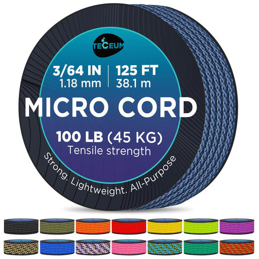 TECEUM Micro Paracord – Blue Oil – 1.18 mm x 125 ft – Micro Utility Cord – Thin Braided Paracord Rope Nylon Polyester – Wind Chime Replacement – Survival Strong String 420c