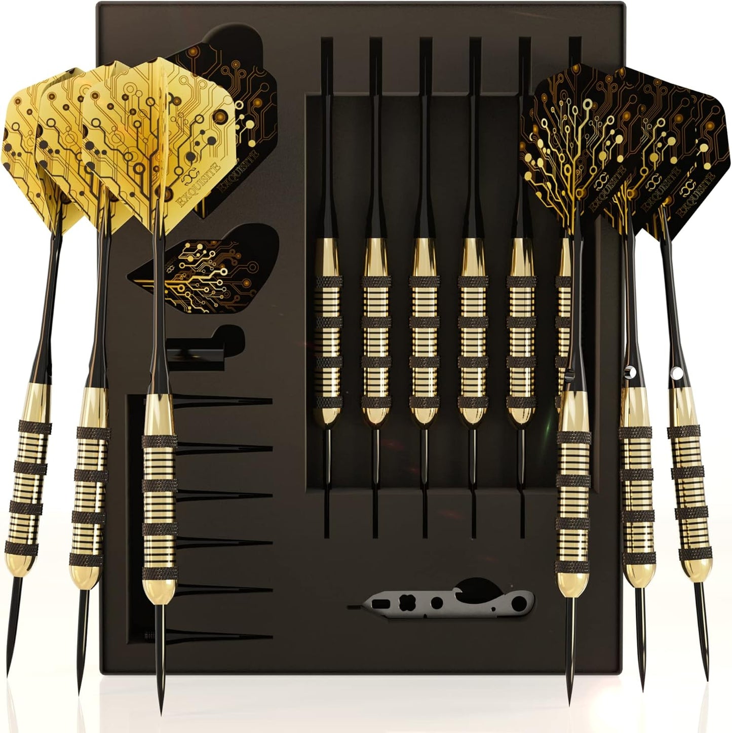 Premium Steel Tip Darts Set - Professional Brass Barrels, Metal Tips & Extra Flights | 12 Aluminum Shafts, Dart Tool & Case