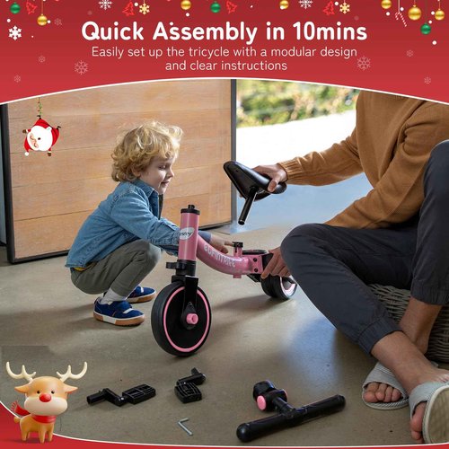besrey 5 in 1 Toddler Bike for 1 Year to 4 Years Old Kids, Toddler Tricycle Kids Trikes Tricycle, Toys for Boy & Girl, Balance Training, Removable Pedals