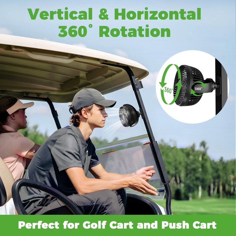 10L0L Magnetic Golf Cart Fan Rechargeable, 10000mAh Battery Operated Portable Fan with 3 Speeds, Strong Magnetic Base, 360 Rotatable Head, LED Light for Yamaha/EZGO/Club Car Golf Cart