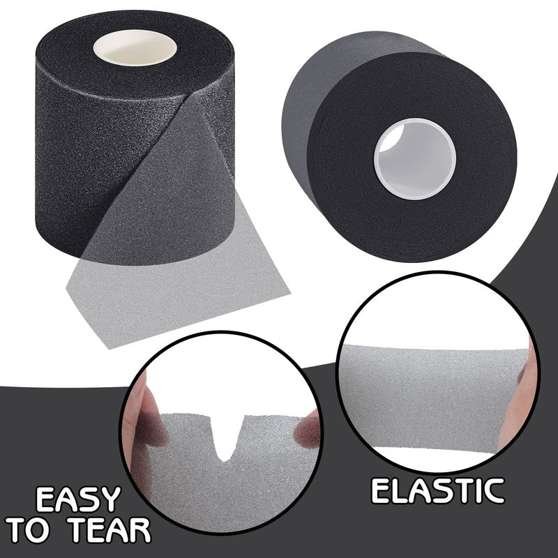 Nuanchu 12 Pcs Pre Wrap Athletic Tape, 2.75inch x 30 Yards Foam Sport Underwrap Tapes Prewrap Tape for Hair Wrists Hands Ankles Knees Women Man Hiking Running(Black)
