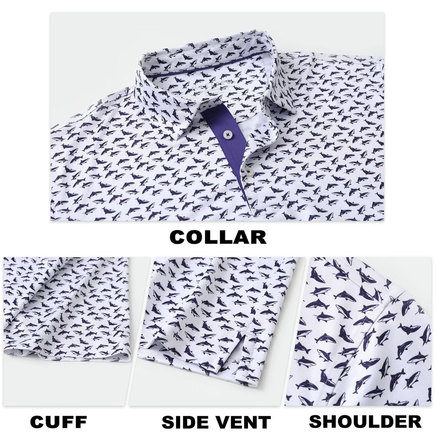 M MAELREG Golf Shirts for Men Dry Fit Print Patterns Performance Moisture Wicking Mens Polo Shirts Short Sleeve