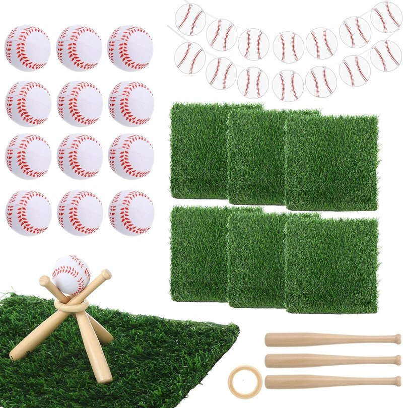 Baseball Centerpiece Decor Kit - 25 Pcs Table Decorations with Mini Balls, Bats & Grass Mats | Ideal for Birthday Sports Parties