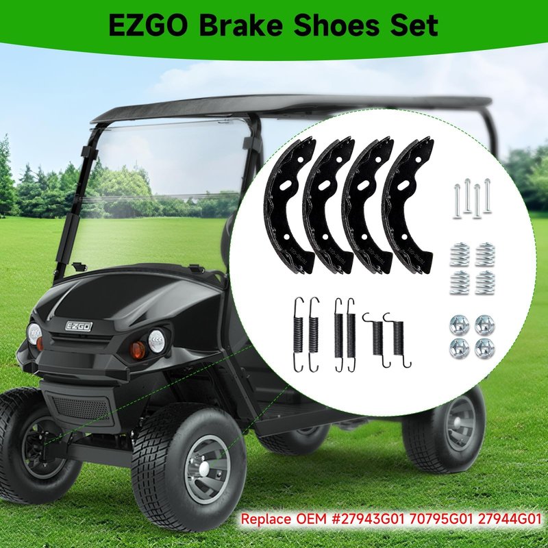 iLSKW EZGO Brake Shoes Pads Brake Spring Kit Fits EZGO TXT/Medalist 1997-2008 Fit Workhorse 800 Gas 1997-2012, Yamaha G14,G16,G19 1995-2002 Replace OEM 27943G01 27945G01 70795G01