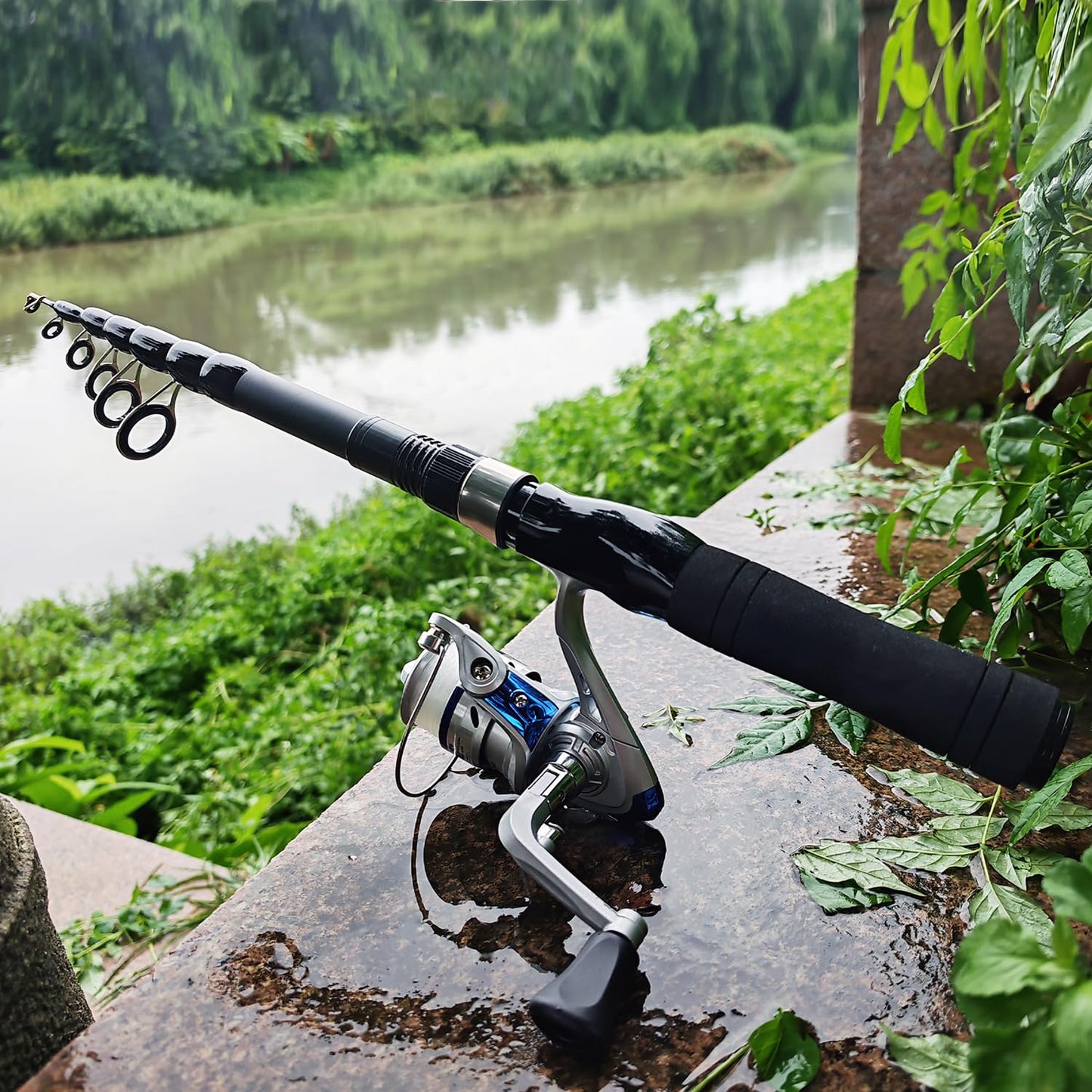 Fishing Rod and Reel Combos, 2PC Telescopic Fishing Pole Spinning Reels Sets, Collapsible Fishing Rod Full Kit with with Fishing Pliers Carrier Bag for Travel Saltwater Freshwater