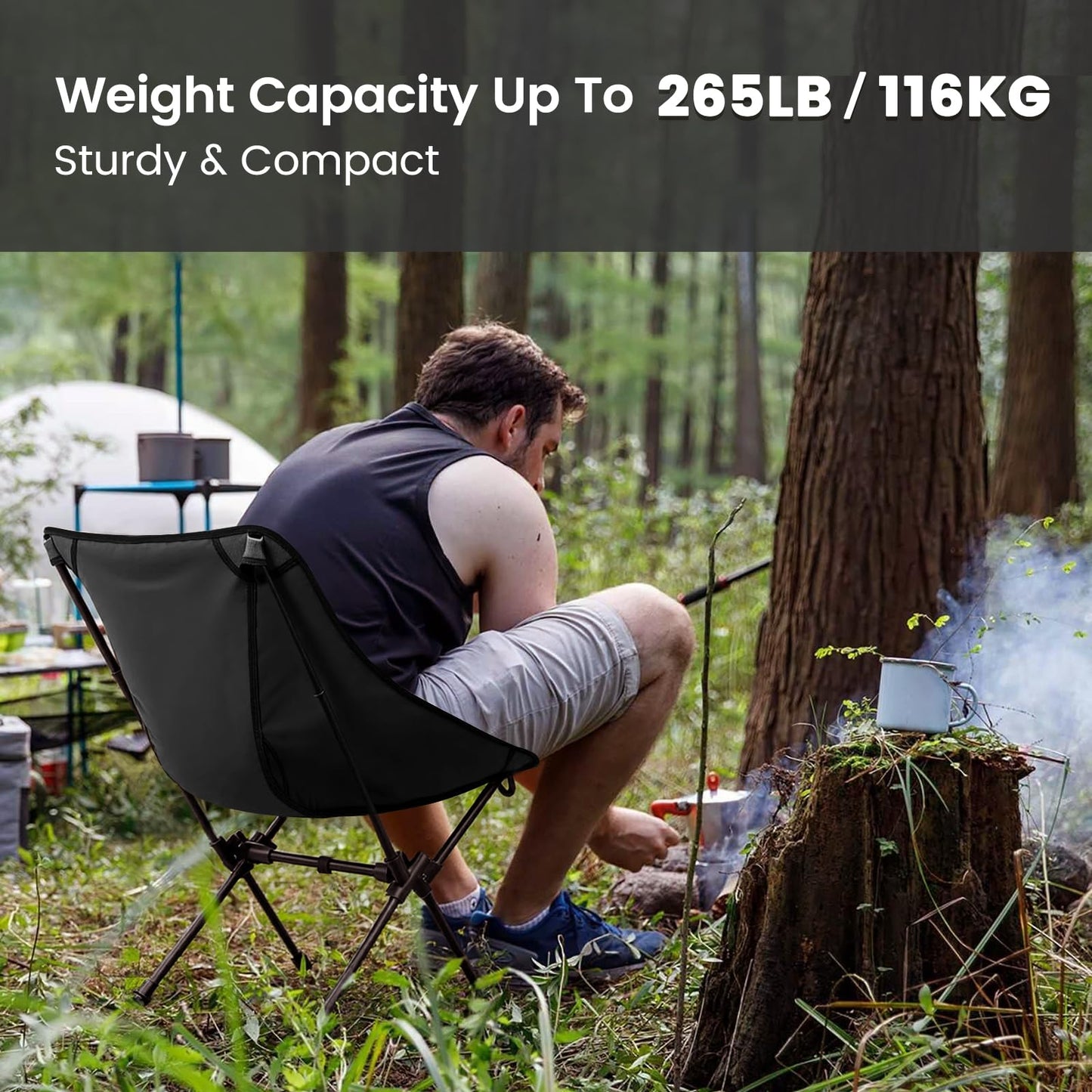 CAMEL CROWN Portable Camping Chair Folding Compact Lawn Lightweight Backpacking Chair with Carry Bag for Outdoor Hiking Beach Travel Picnic Festival Black
