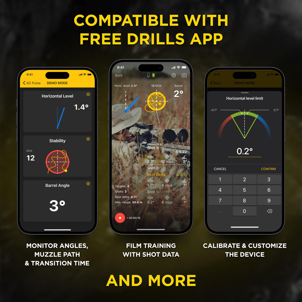 Shooters Global SG Pulse | Precision Shooting Assistant. Electronic Anti Cant Level, Elevation Angle Indicator, MOA Indicator, Captures Shots & Free Mobile app with Extra Features (Picatinny), Black