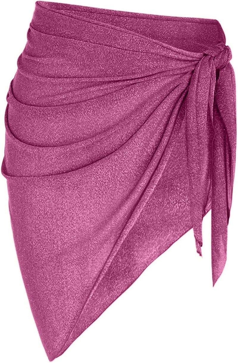 Metallic Shiny Short Sarong Cover-Up for Women - Semi Sheer Bathing Suit Wrap | Beach Bikini Skirt