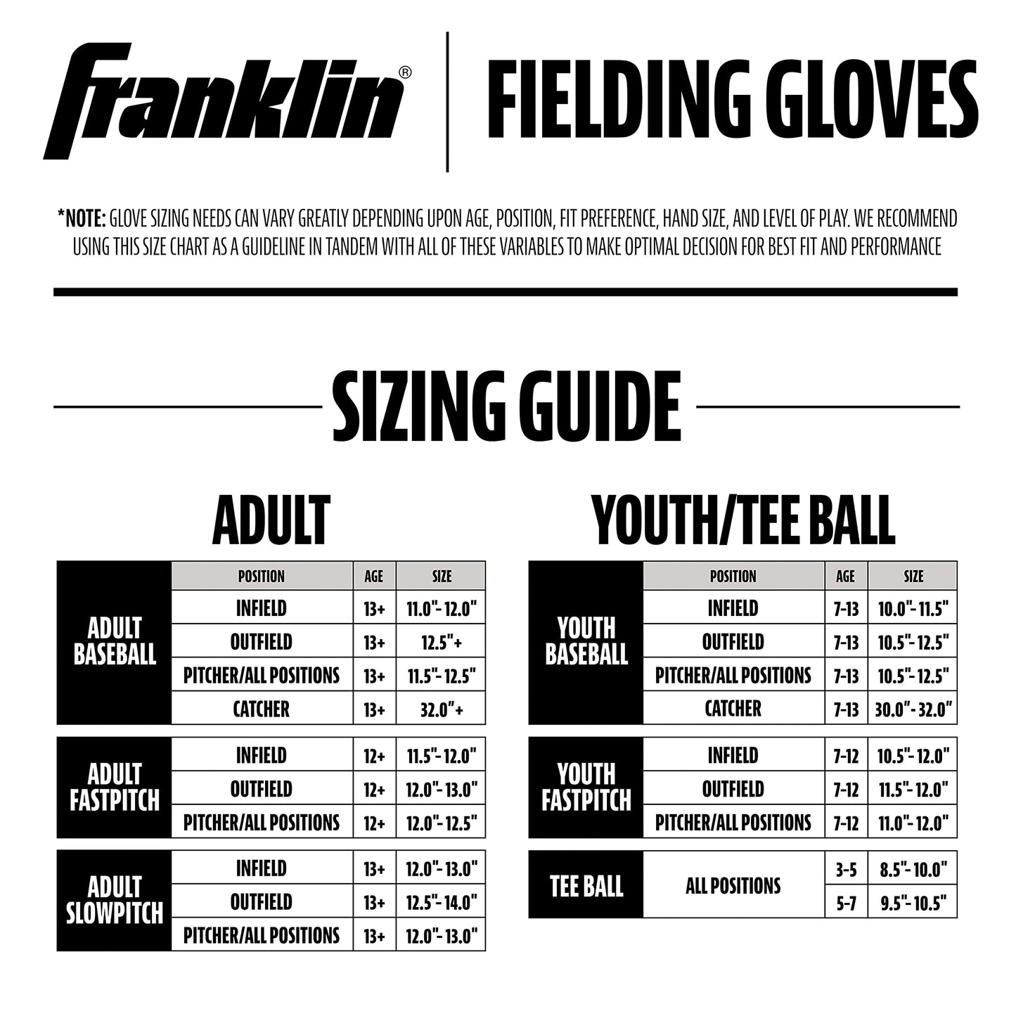 Franklin Sports Field Master Baseball and Softball Gloves for Adults, Youth, and Kids - Durable and Soft Synthetic Leather - Adjustable Fit - Left Hand Throw - 12.5" in. Outfield - Camel Brown