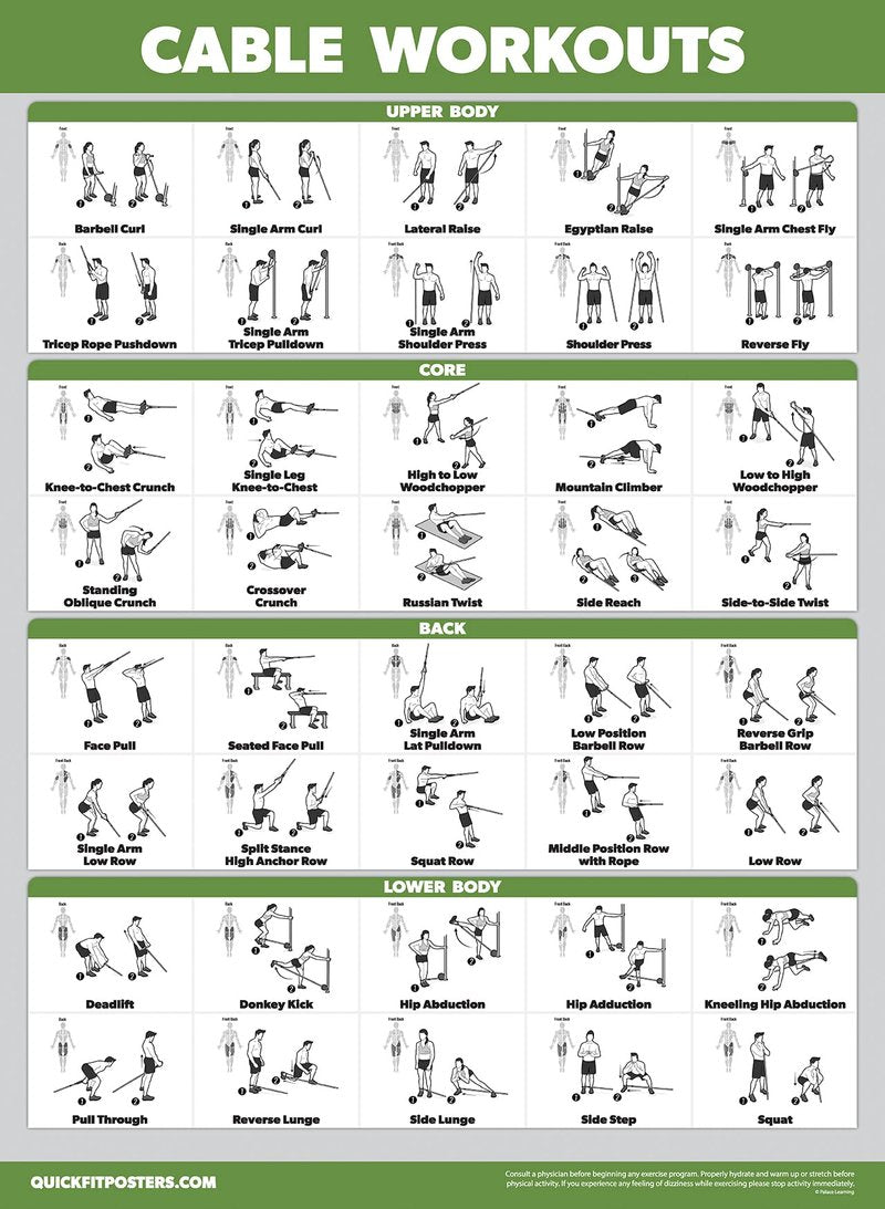 Palace Learning 3 Pack - Cable Machine Workout Posters Volume 1 & 2 + Dumbbell Exercise Chart (LAMINATED, 18" x 24")