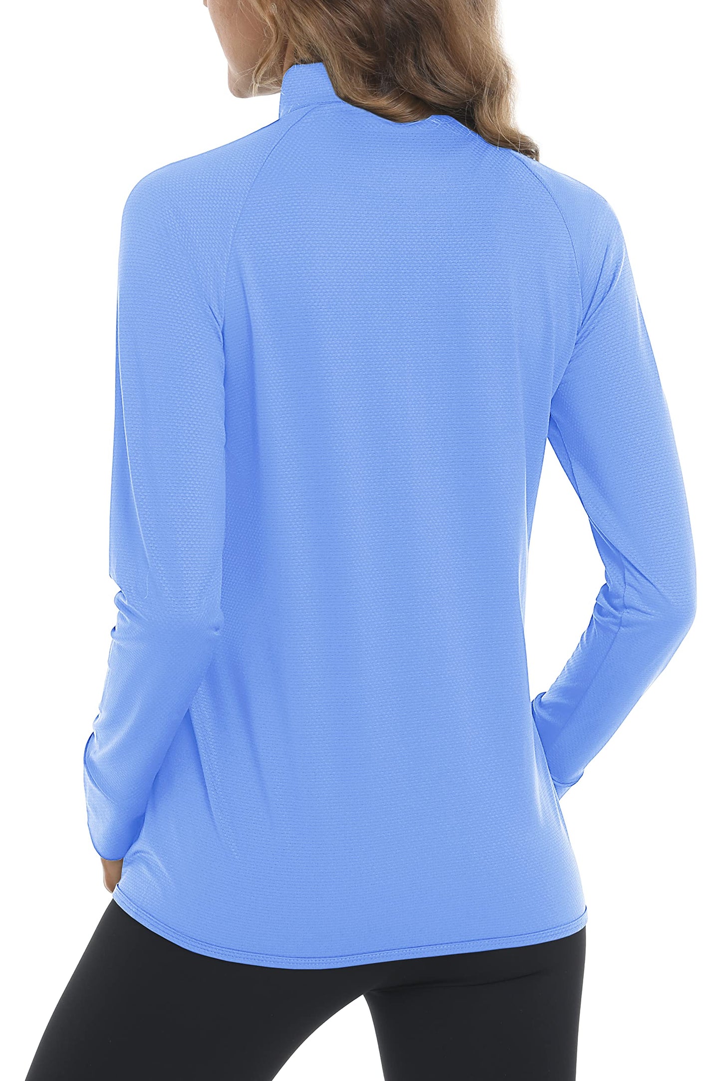 MAGCOMSEN Long Sleeve Shirt Jacket for Women UPF 50+ UV Shirts Running Workout Hiking Shirts Athletic Zip Up Jacket Women Blue XL