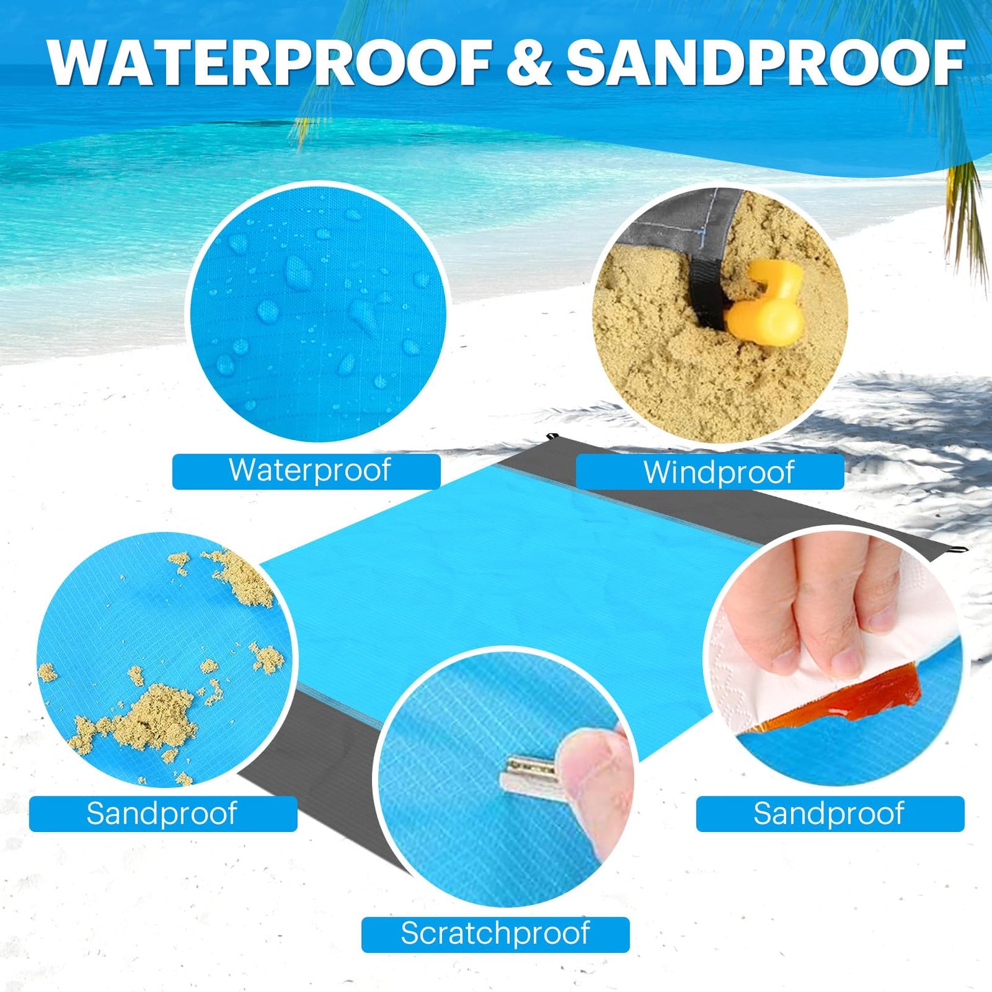 EASYFUN Beach Blanket Sandproof Oversized, 79''×83'' Extra Large Beach Mat, Portable Picnic Mat for Travel Camping Hiking, Lightweight Beach Essentials Family Water Resistant Mat Nylon 210T