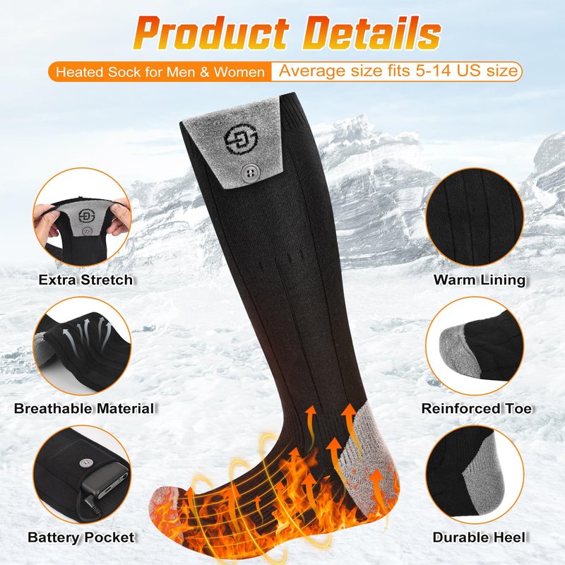 ChieAdt Heated Socks for Men Women with APP Control 8000mAh Battery Rechargeable Electric Sock 4 Heating Level Washable Winter Foot Warmer for Hunting Outdoor Work Ski Hiking Fishing XL