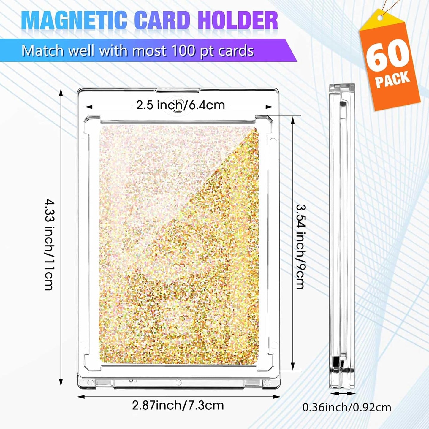 Magnetic Card Holder - 60 Pcs 100 Pt Clear Protectors for Baseball, Football & Hockey Cards