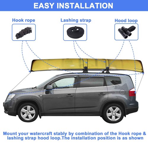 DRSPORTS Heavy Duty Universal Kayak Rack and Canoe Carrier Rooftop Mount on SUV, Car and Truck Crossbar with Bow and Stern Lines Suitable for Canoe, SUP, Kayaks, Surfboard with 2 pcs Tie Down Straps
