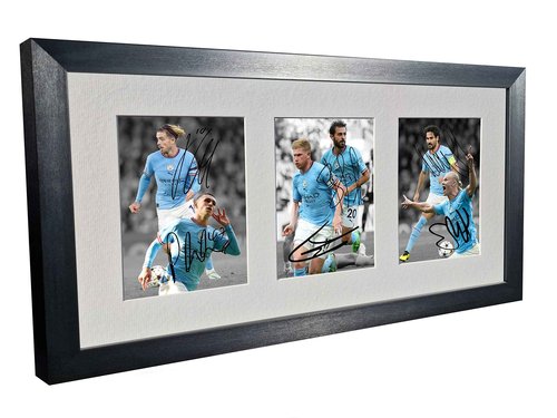 Kitbags & Lockers Signed Black 2022/23 Manchester City Erling Haaland Phil Foden Jack Grealish Kevin De Bruyne Silva Gundogan Autographed Picture Frame Football Soccer Poster Gift