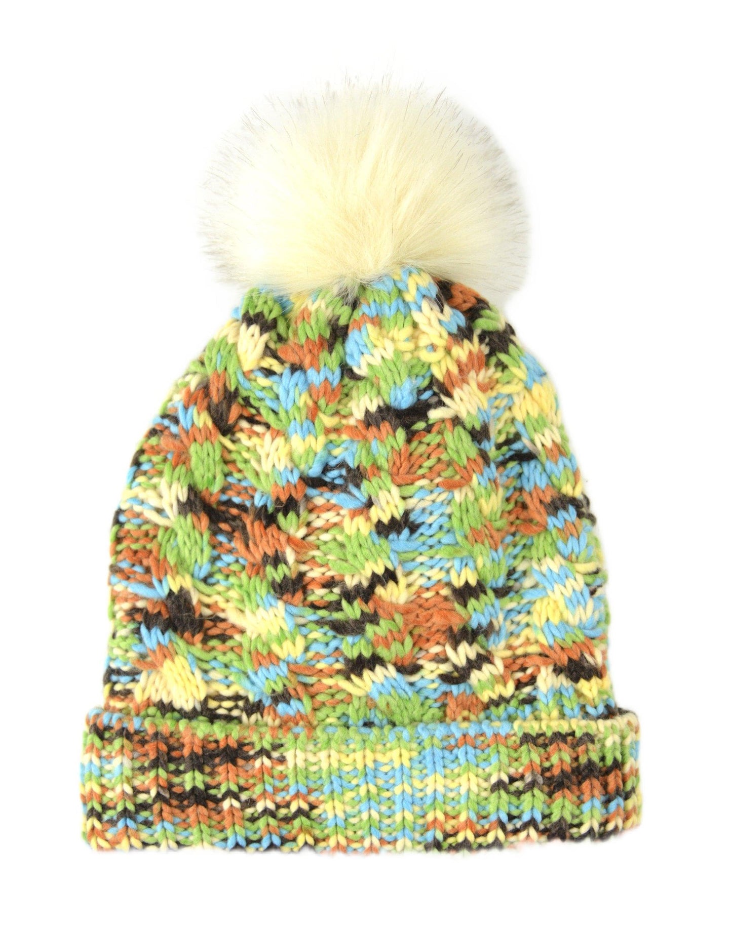 BRUCERIVER Women Winter Chunky Knit Beanie Hat Sherpa Lined with FauxFur Pom Pom (Green)