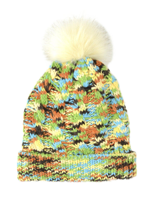 BRUCERIVER Women Winter Chunky Knit Beanie Hat Sherpa Lined with FauxFur Pom Pom (Green)