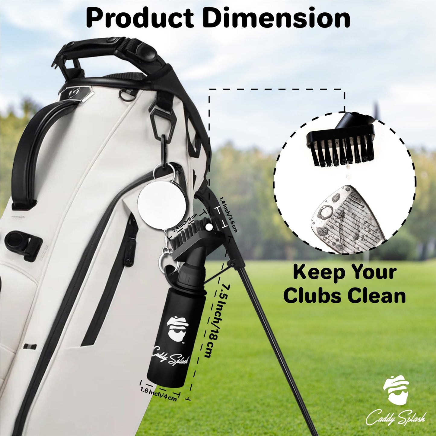 Caddy Splash Premium Golf Club Cleaner with Water - Heavy Duty Retractable Clip- Squeeze Bottle for Easy Cleaning with Nylon Bristles- Holds 4 Oz Water - Golf Accessories- USA Company (2, Black)