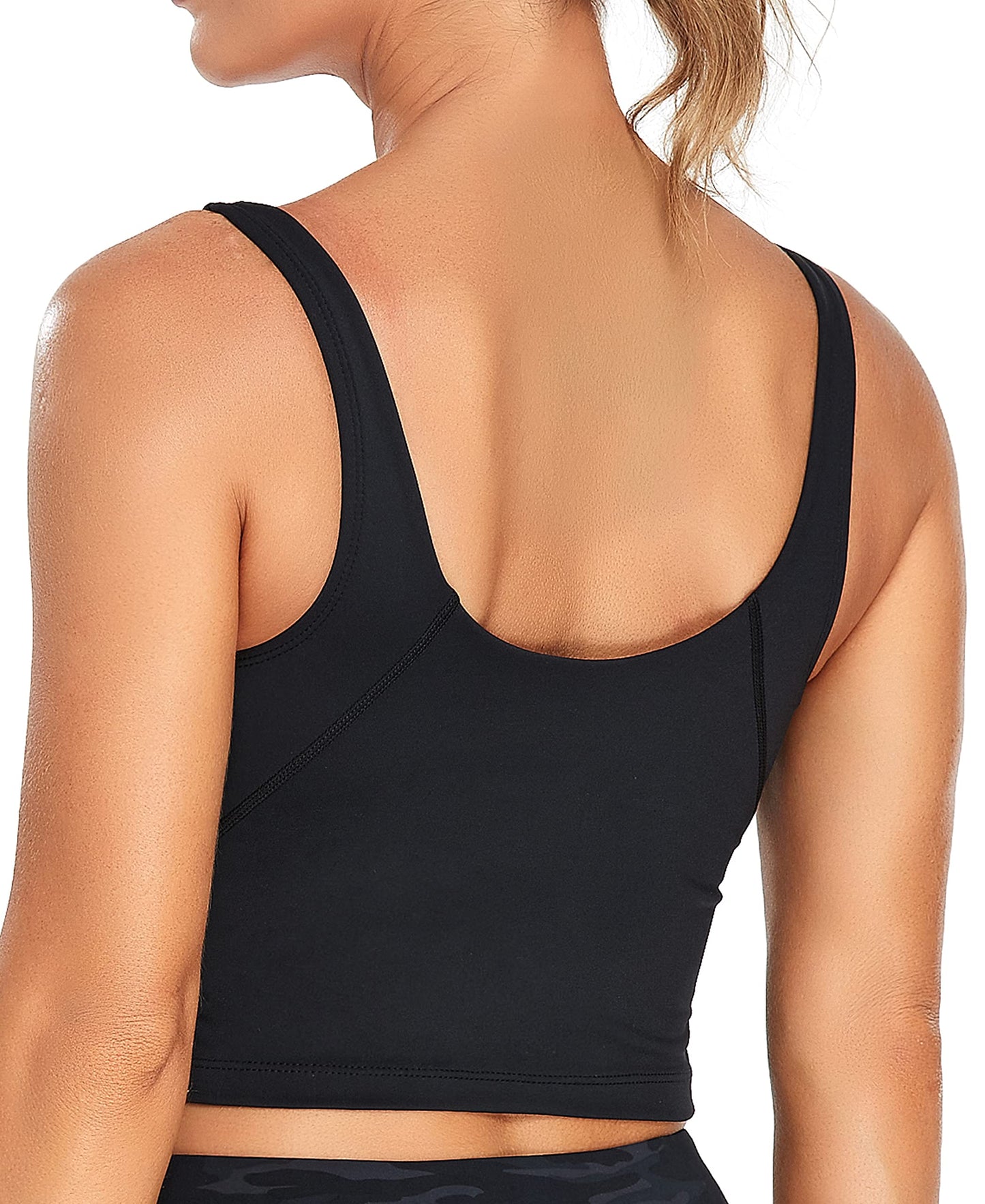 Oalka Sports Bra Womens Longline Padded Crop Tank Yoga Bras Workout Fitness Top Heart Black M