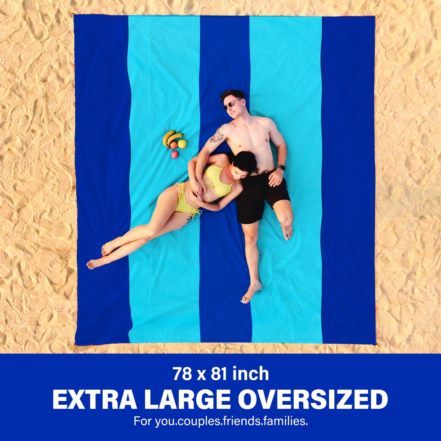 Famstar Beach Blanket Oversized Extra Large 78" X 81",Waterproof Sandproof Beach Blanket 1-7 Adults Lightweight Durable for Travel Camping Hiking Picnic