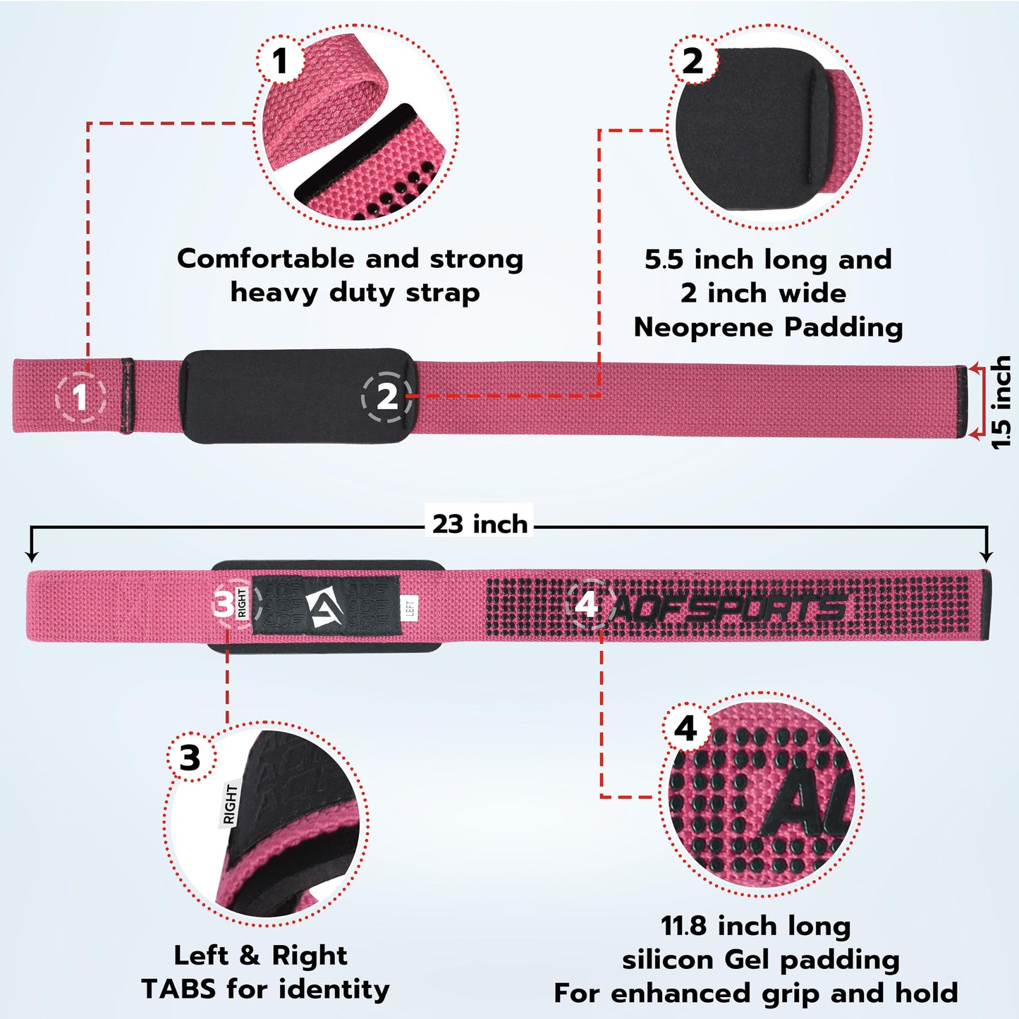 AQF Lifting Wrist Straps for Weightlifting, 23" Neoprene Padded Gym Strap