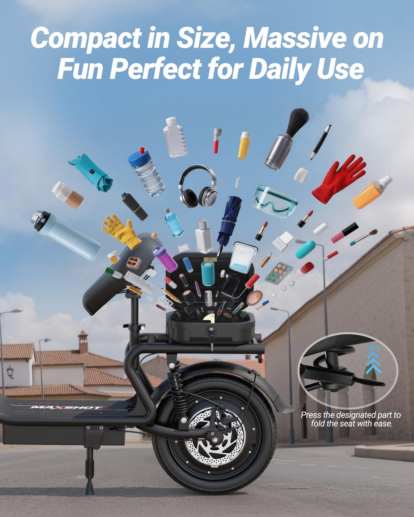 MAXSHOT Electric Scooter for Adults, 8.5/14" Tires, 19/22Mph, 350W/500W Motor, 16-28 Miles Range, Folding E-Scooter with Dual Suspension,APP Control