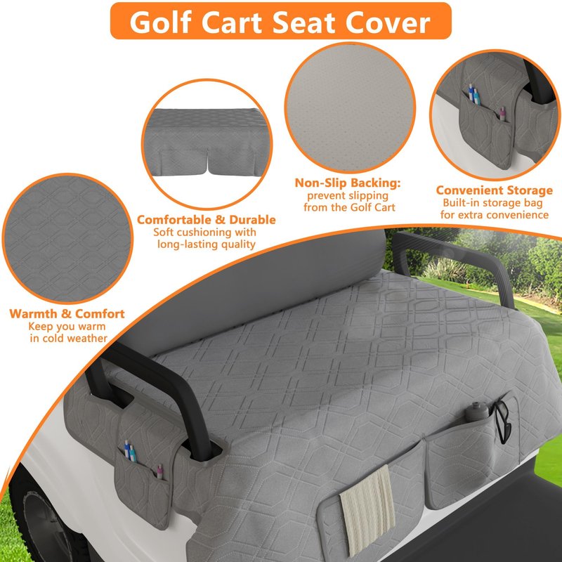 Eolzzi Golf Cart Seat Cover for Club Car, Waterproof, Washable, Breathable, Non-Slip Golf Cart Cover with 3 Pockets, for Golf Lovers, Grey