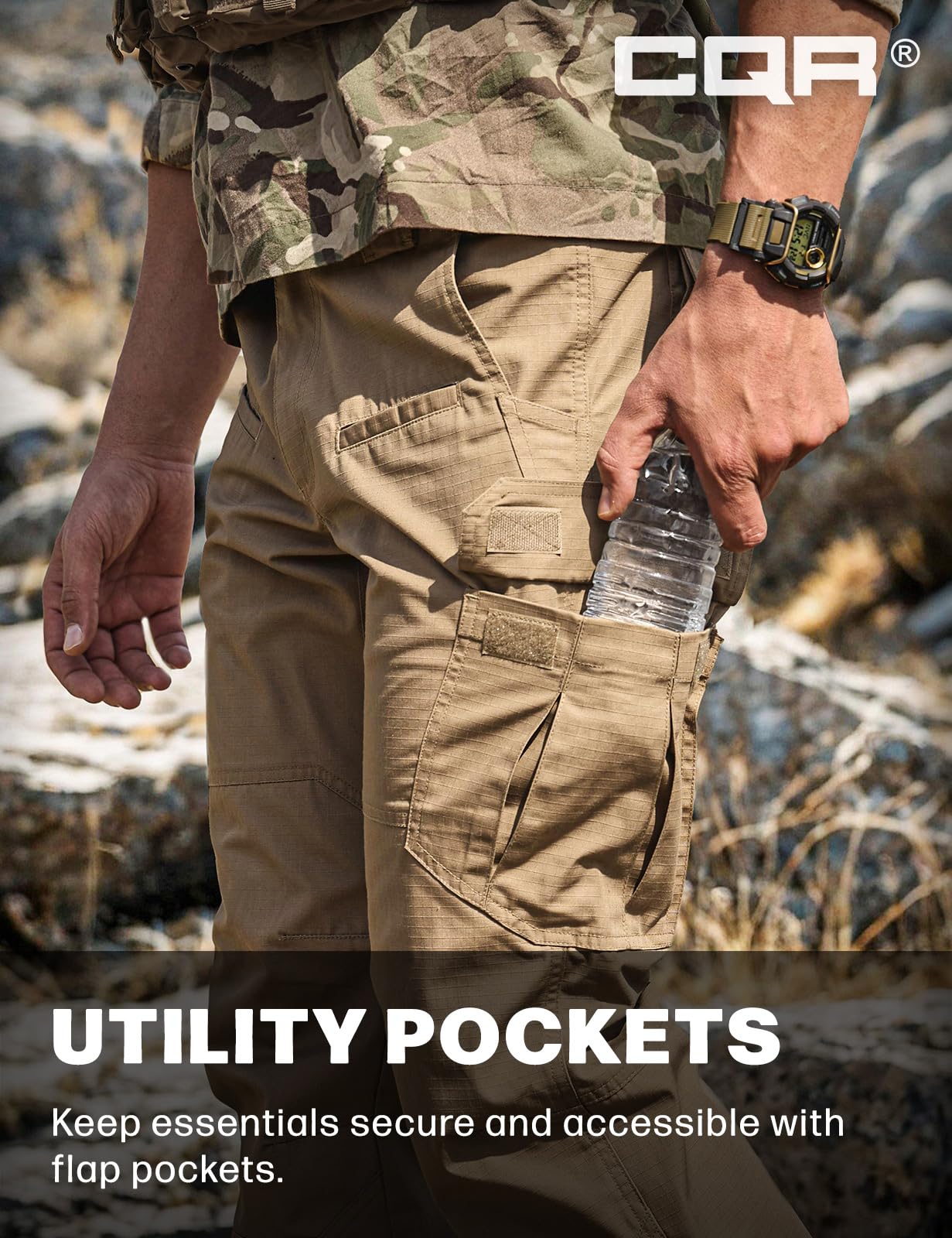 CQR Men's Tactical Pants, Water Resistant Ripstop Cargo Pants, Lightweight EDC Work Hiking Pants, Outdoor Apparel, Raider Cougar, 30W x 32L