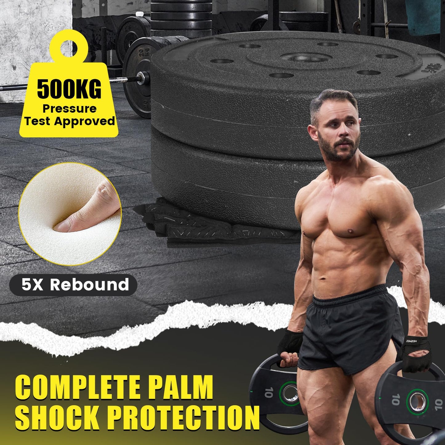 HOZMOZ Ventilated Weight Lifting Gloves, Thick Padded Gym Gloves for Women Men, Workout Gloves with Full Palm Protection & Grip & Shock Absorption Fitness Training Exercise Gloves