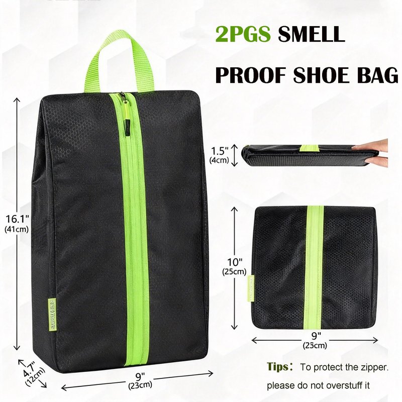 2 PCS Smell Proof Shoe Cleat Bags for Travel, Water-Resistant Odor Absorbing Cleat Shoe Organizer with Zipper for Soccer, Golf, Gym, Tennis, Baseball, Running（16.1 x 9.1 x 4.7 inches）