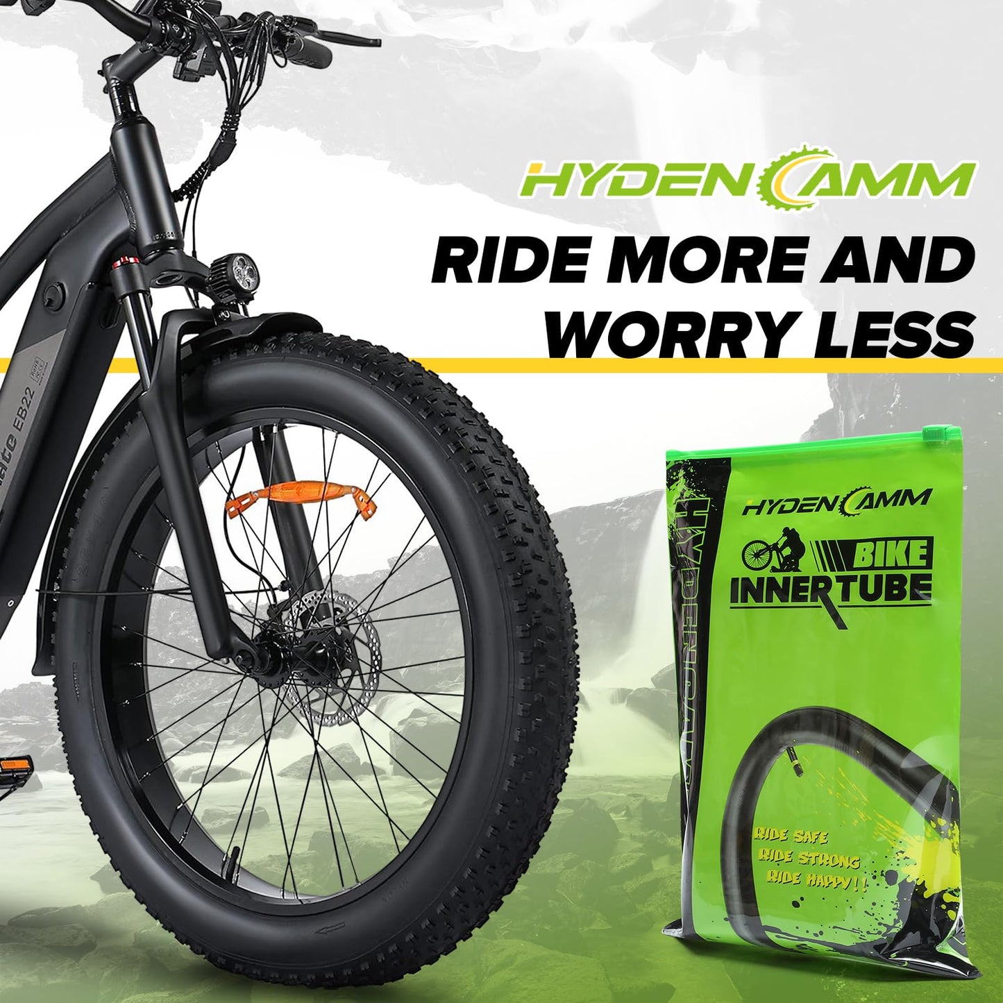 Hydencamm 4 Pack 26x3 Bike Tube, 26 X 3.0/3.50 Bicycle Tube 32mm AV Schrader Valve with 2 Tire Levers, Butyl 26x3 Bike Tire Tube Compatible with 26X3.0 26 X 3.5 for EBike/Electric/Mountain Bike